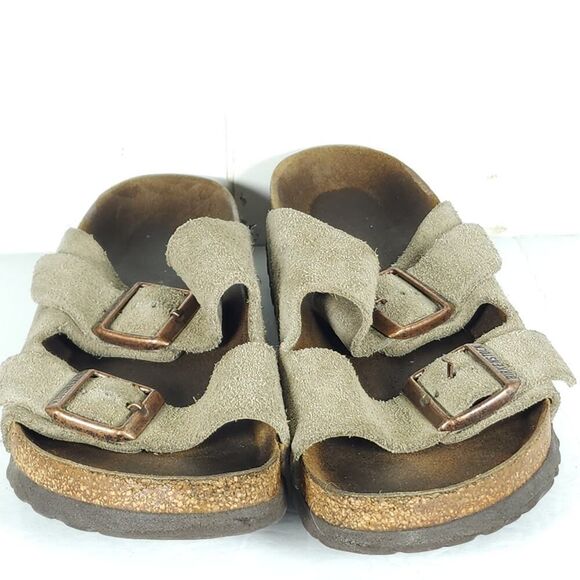 BIRKENSTOCK Women's Arizona US8 EU39 Taupe Suede SoftFB Slide Sandals - Picture 5 of 16